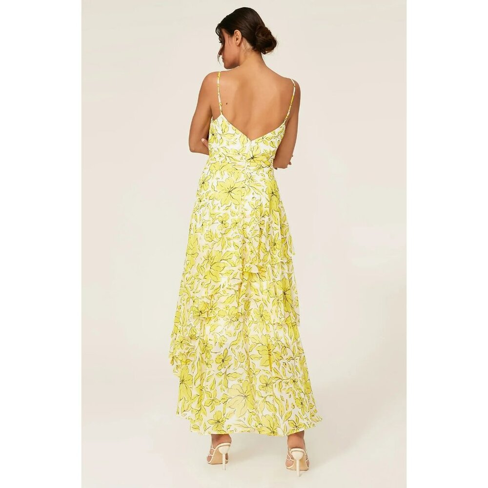 GORGEOUS *Badgley Mischka* Yellow Mixed Print Ruffle Hem Dress | Size 0 | EUC - Picture 3 of 5